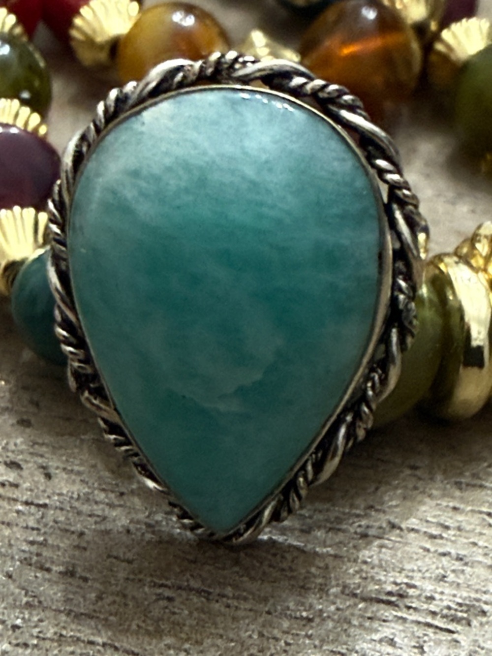 Blue Apatite Teardrop Ring in Silver-tone Setting